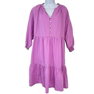 J Jill Womens Linen Tiered Peasant Dress Size M Lilac Prairie Beach Vacation